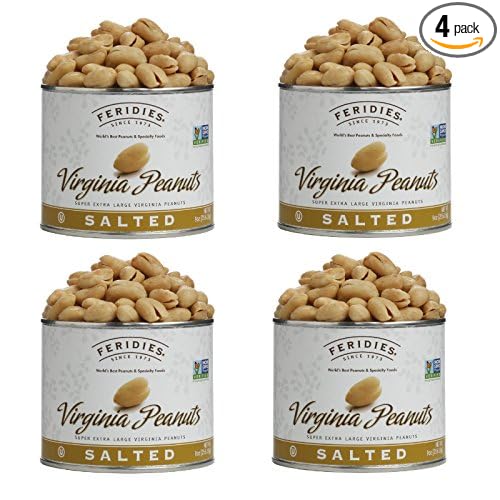 FERIDIES Virginia Salted Extra Large Peanuts Cooked in Pure Peanut Oil the Peanut Choice 9 Ounce (Pack of 4)