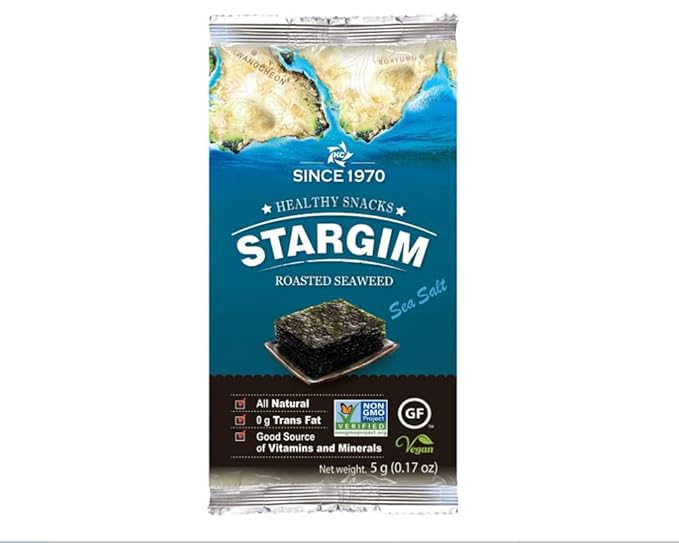 STARGIM Seasoned Seaweed Snacks Sheets – 6 Individual Packs Roasted Gim, Fat Gluten Free Sea Salt, 100% Natural Laver 5g 0.17 Ounce