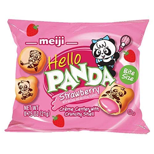 Meiji Hello Panda Cookies, Strawberry Crème Filled - 6 oz, Pack of 8, 64 Bags Total - Bite Sized Cookies with Fun Panda Sports