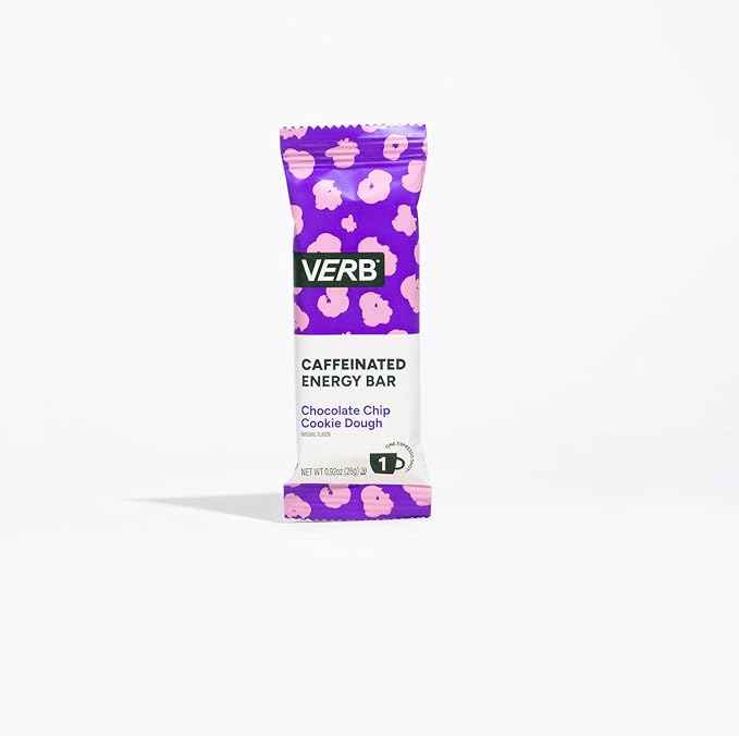 Verb Caffeinated Energy Bars Chocolate Chip Cookie Dough (26g, Pack of 16) 110-Calorie Delicious Energy Bar, Gluten Free On-the Go Snack with 80mg Green Tea Caffeine, Only Real-Food Ingredients