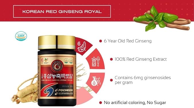Pocheon 240g(8.5oz), 100% Pure Korean 6Years Root Panax Red Ginseng Extract Royal, 70% Solid State, Saponin, Natural Immune Support
