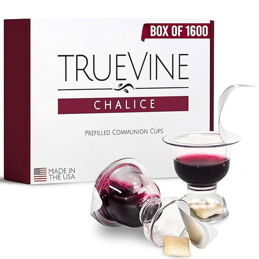 TrueVine Chalice Communion Cups and Wafer Set - Prefilled Cups w/Fresh Unleavened Bread & Grape Juice - Carefully Packaged & Easy to Open Elements for your Church Services, Fits in Trays (1600 Count)