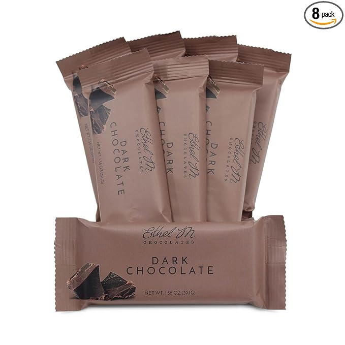Ethel M Chocolates Premium Dark Chocolate Bars, Individually Wrapped Chocolate Candy Bars, for Gifting, Holidays & Everyday Indulgence (8 Pieces)