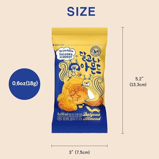 K-Herb Korean Snacks – Gourmet Honey Butter Almond Korean Dalgona Almond Snacks for Adults, Kids – Flavored Almonds with Delicious Crunchy Texture – Great for Office, On the Go, School (Dalgona 20Pack)