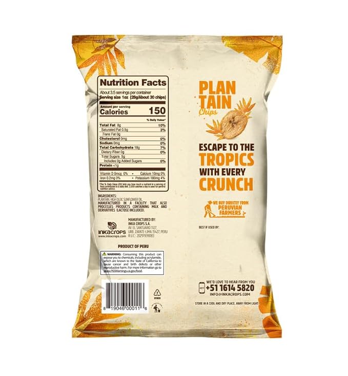 Inka Crops Inka Chips, Sweet Plantain Chips, 3.25 Ounce (Pack of 3)