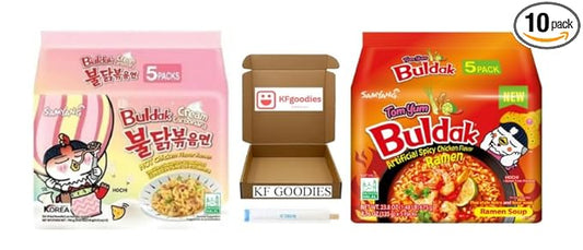 KF GOODIES Korean Ramen Variety Pack Gift Box (10 Count) – Spicy Buldak Noodle Assortment for Birthdays, College Care Packages, Office Snacks, and Gift Baskets