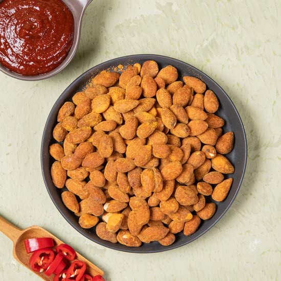 [Official Gilim HBAF] Korean Seasoned Spicy Tteokbokki Almonds Nut Snack, Korean Rice Cake Chili Sauce | School, Work, Travel Snack | Pre-workout Snack | Asian Snacks (Toppoki, 1 x 120 gram pack)
