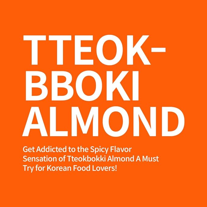 [Official Gilim HBAF] Korean Seasoned Spicy Tteokbokki Almonds Nut Snack, Korean Rice Cake Chili Sauce | School, Work, Travel Snack | Pre-workout Snack | Asian Snacks (Toppoki, 1 x 120 gram pack)
