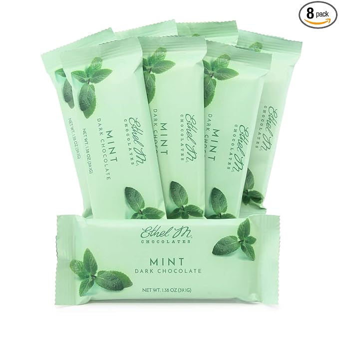 Ethel M Chocolates Premium Dark Mint Chocolate Mint Bars, Individually Wrapped Chocolate Candy Bars, for Gifting, Holidays & Everyday Indulgence (8 Pieces)