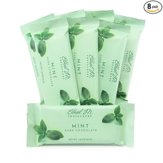 Ethel M Chocolates Premium Dark Mint Chocolate Mint Bars, Individually Wrapped Chocolate Candy Bars, for Gifting, Holidays & Everyday Indulgence (8 Pieces)