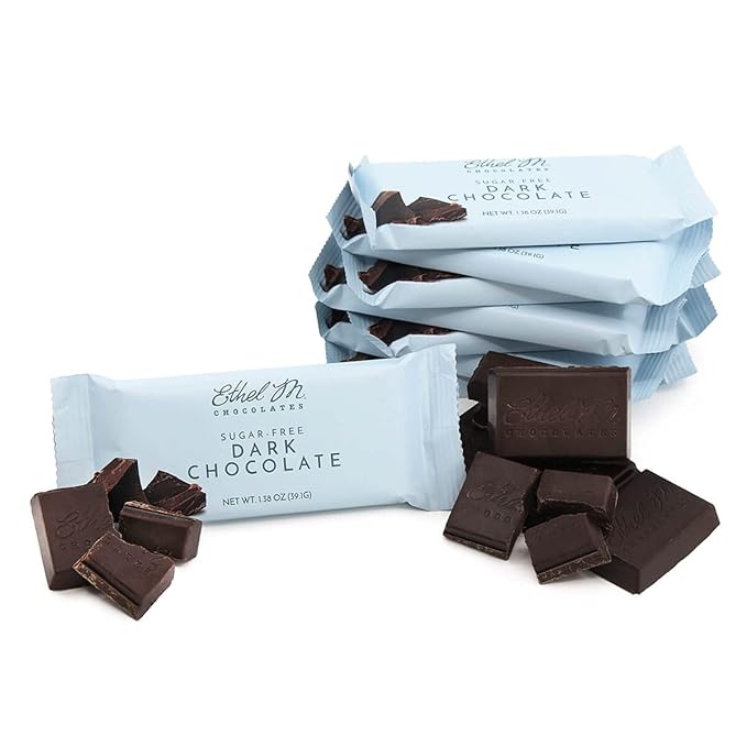 Ethel M Chocolates Premium Sugar Free Dark Chocolates Bars Box of 24 - Individually Wrapped Sugar Free Dark Chocolate Candy Bars