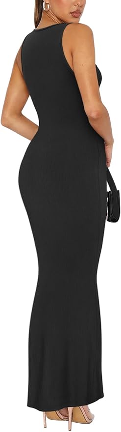 REORIA Sexy Square Neck Sleeveless Elegant Ribbded Long Maxi Dress Wedding Guest Dresses for Women 2026 Summer