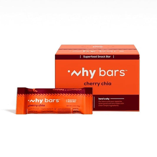 Why Bars, Superfood Protein Bars, 2.04 Ounce Bars - Protein Bar Superfood, Gluten Free, Non GMO, Organic, Vegan, Simple Ingredients (Cherry Chia)