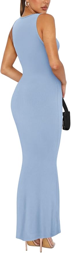 REORIA Sexy Square Neck Sleeveless Elegant Ribbded Long Maxi Dress Wedding Guest Dresses for Women 2026 Summer
