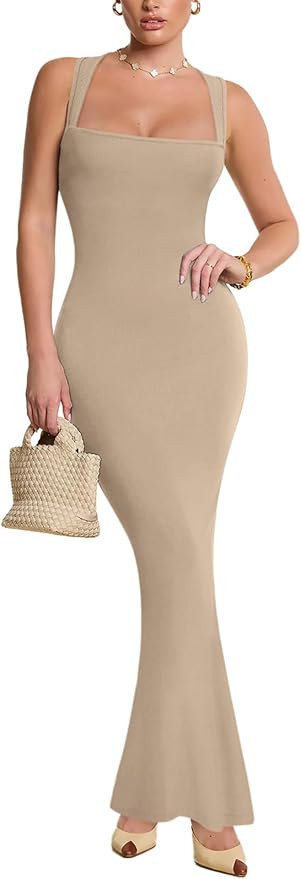 REORIA Sexy Square Neck Sleeveless Elegant Ribbded Long Maxi Dress Wedding Guest Dresses for Women 2026 Summer