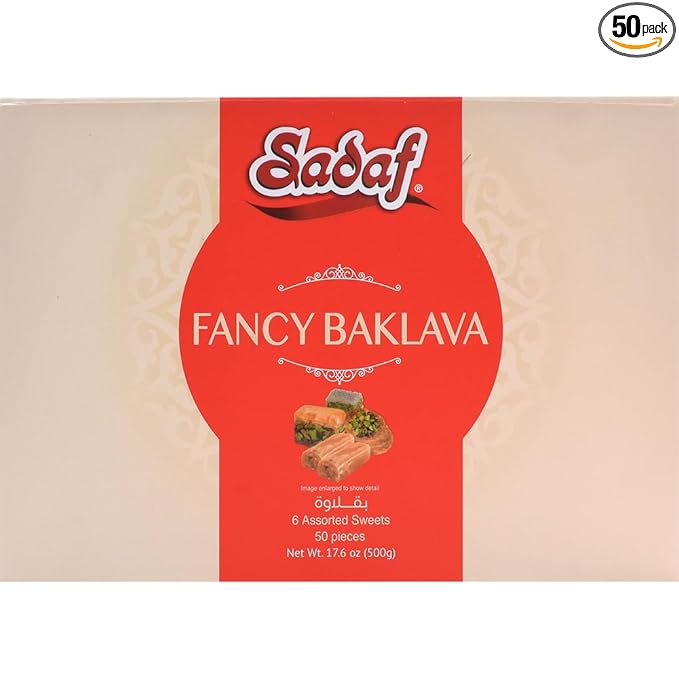 Sadaf Fancy Baklava - Sweet Baklava Pastry - Tasty Snack - Middle Eastern Delight - Pantry Gift Box - Kosher - 6 Assorted Sweets | 50 pieces