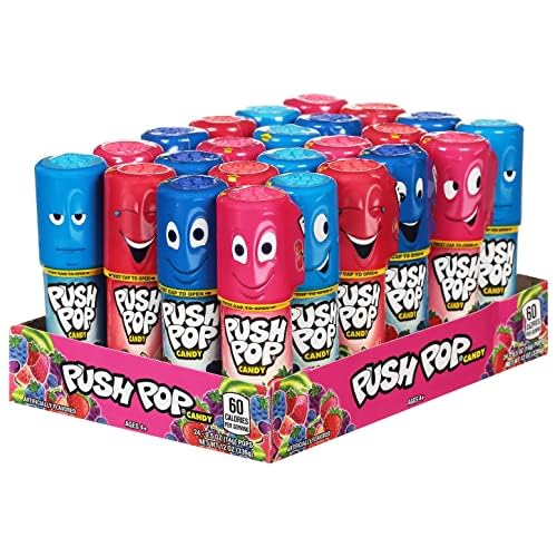 Push Pop Valentine's Candy Variety Pack, 24Ct Bulk Individually Wrapped Lollipops in Assorted Flavors, Full Size, Fun Hard Candy For Birthday Parties, Valentine's Gifts, Goodie Bags, Party Favors
