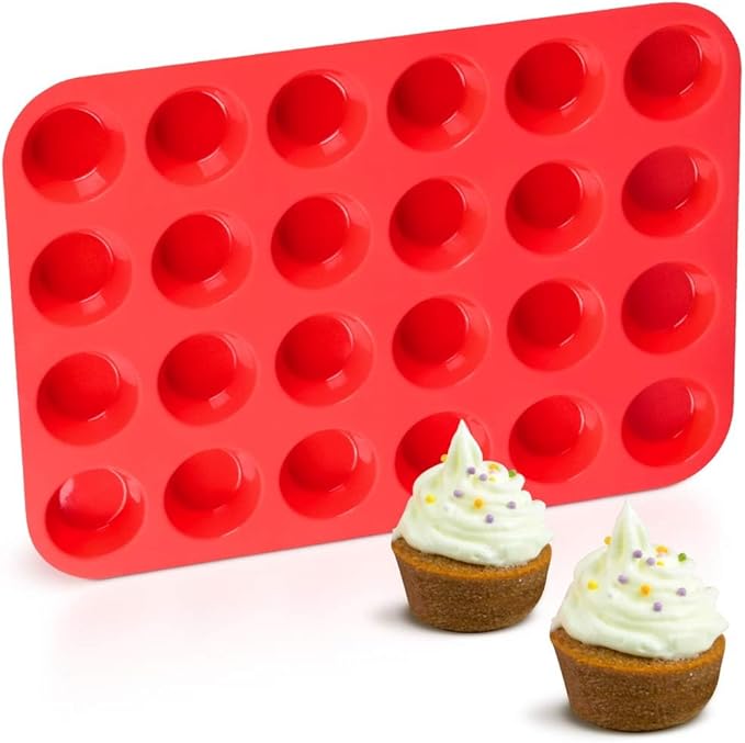 CAKETIME Silicone Muffin Pan Mini 24 Cups Cupcake Pan, Nonstick Food Grade Silicone Mold Baking Pan 1 Pack