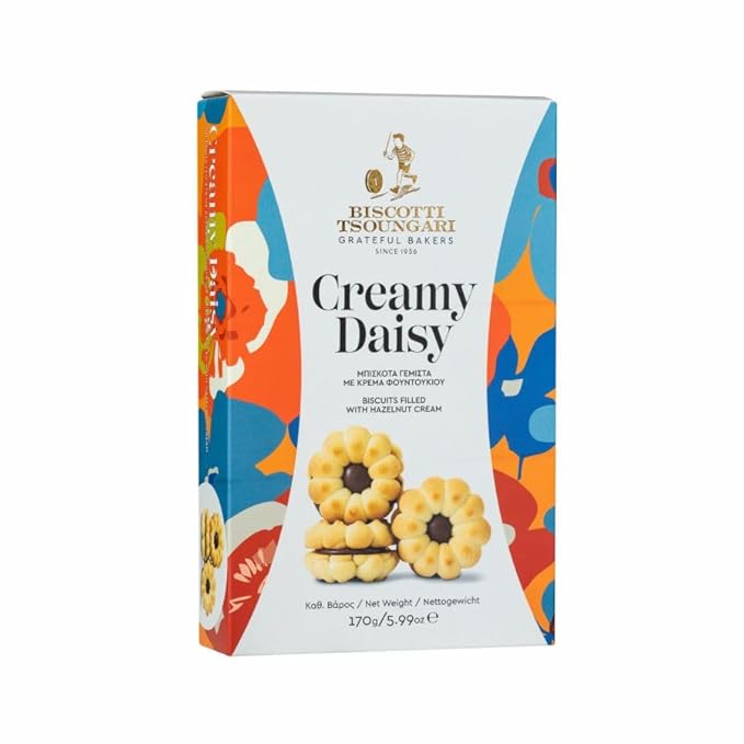Biscotti Tsoungari – Creamy Daisy – Biscuits - Cookies-Filled with Hazelnut Cream, 170g (5.99 oz)