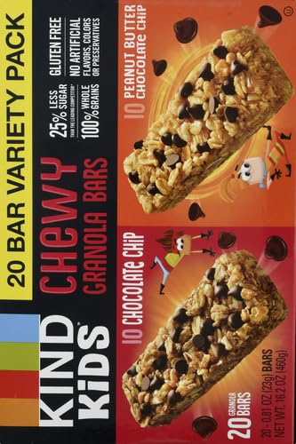 KIND Chewy Granola Bars, Variety Pack, Chocolate Chip and Peanut Butter Chocolate Chip, Gluten Free, 100 Calories, Whole Grains and Oats, 20 Count (Pack of 2)