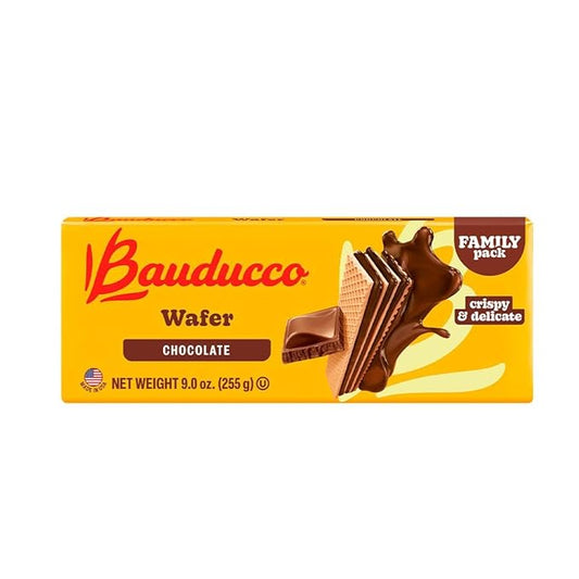 Bauducco Chocolate Wafers - Crispy Wafer Cookies With 3 Delicious, Indulgent Decadent Layers of Chocolate Flavored Cream - Delicious Sweet Snack or Dessert 9.0oz (Pack of 1)