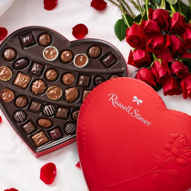 RUSSELL STOVER I LOVE YOU Red Foil Heart Assorted Milk & Dark Chocolate Gift Box, 20.1 oz. (35 pieces)
