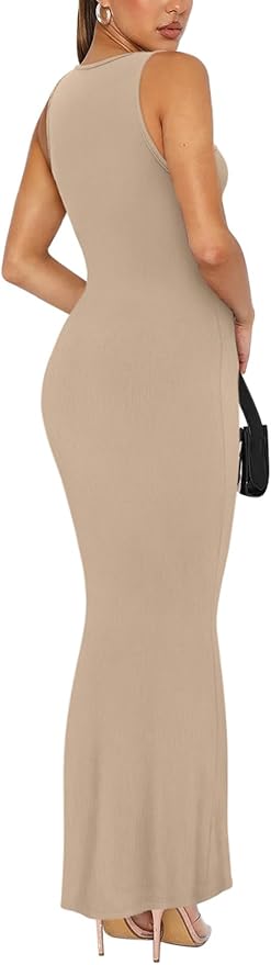 REORIA Sexy Square Neck Sleeveless Elegant Ribbded Long Maxi Dress Wedding Guest Dresses for Women 2026 Summer