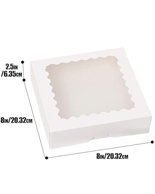 qiqee 8x8x2.5 Inch White Pastry Box With Window Donut Pie Boxes 12pcs Bakery Box (Auto-pop Up)