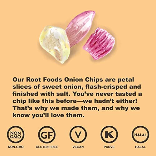 Root Foods Onion Chips, Natural Veggie Snack, Non-GMO Vegetable Crisps, Good for Adults, Kids, Vegan, Gluten Free, Kosher, Halal 6 pack