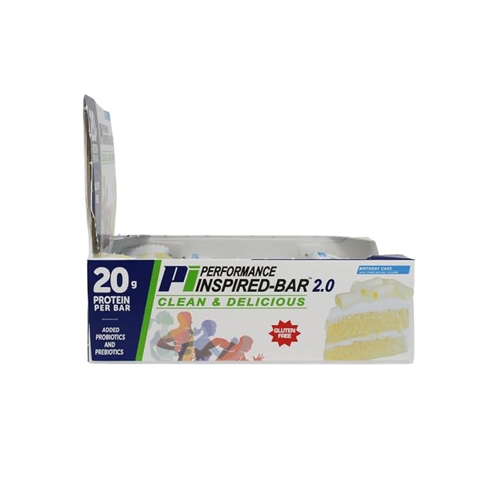 Performance Inspired Nutrition Protein Bar 2.0 – 20G Protein, 6G Fiber, 3G MCTs, 1 Billion CFU Probiotics – Gluten-Free – Birthday Cake Flavor – 12 Count