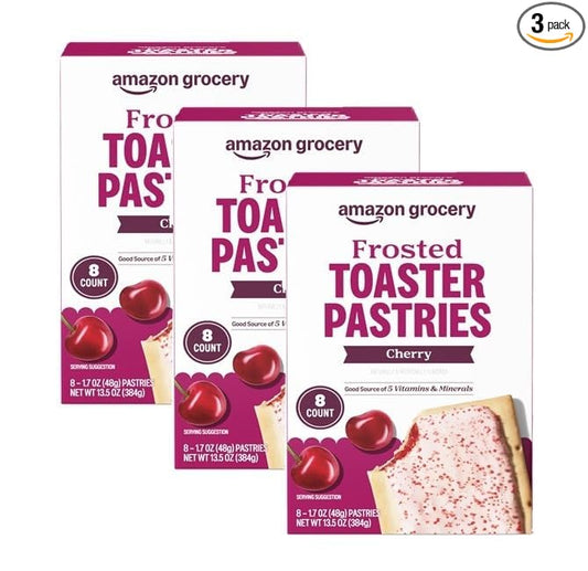 Amazon Fresh, Frosted Cherry Toaster Pastries, 8 Count (Pack of 3)