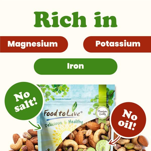 Food to Live Nut Lovers Mix, 16 Pounds – Premium Dry Roasted Pistachios No Shell, Almonds and Cashews Blend. No Salt Added. Trail Snacks for Adults and Kids. Vegan, Kosher, Bulk