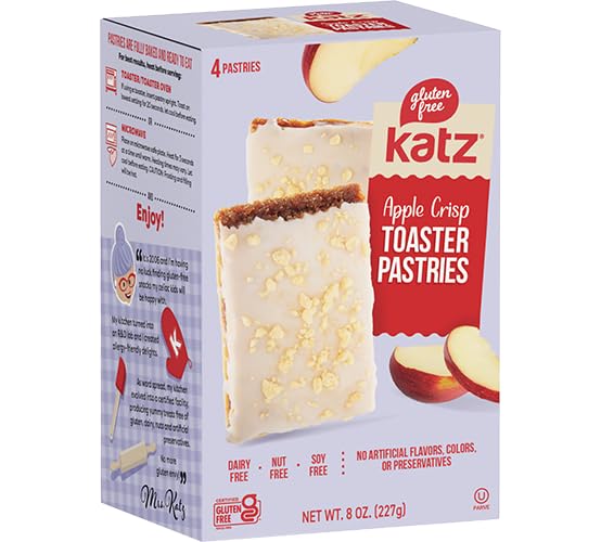 Katz Gluten Free Snacks Toaster Pastries Variety Pack. Apple Crisp, Cinnamon, Chocolate Chip, Strawberry, Iced Holiday Berry, & Pumpkin Cheesecake. Free of Dairy, Peanuts, Tree Nuts, and Sesame (6Pk)