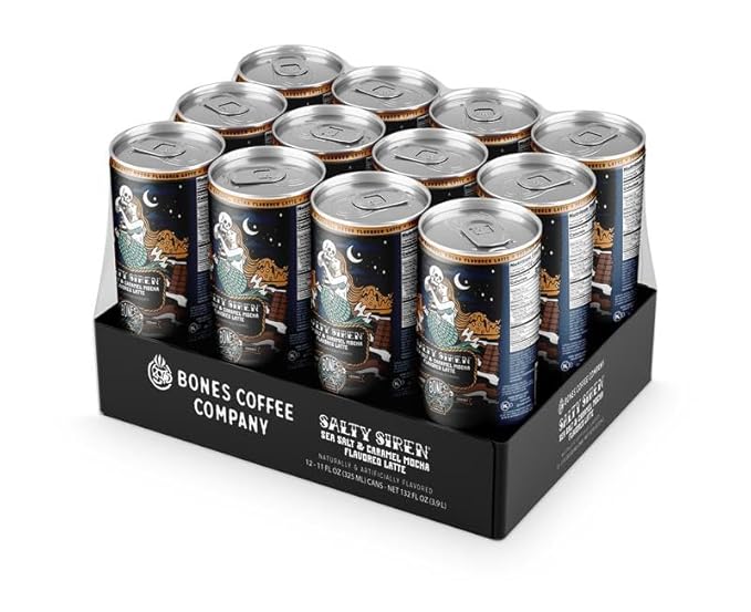 Bones Coffee Company Salty Siren Latte Flavored Coffee, Medium Roast Ready To Drink Iced Coffee in Can, 11 Fl Oz Can (12 Pack)