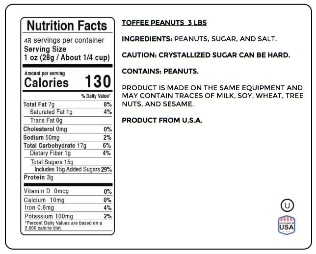 Jaybee’s Toffee Peanuts 48 oz (3 lb) Bulk Resealable Bag – Sweet Roasted Candied Coated Peanuts – Crunchy Snack for Parties, Baking, Holidays & Gift Baskets