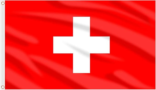 AhfuLife Switzerland Flag 3x5 Ft, Large Switzerland National Flags for Outside - Double Side with Brass Eyelets for Olympic Party Decorations, Bar Garden Street Decoration Indoor Outdoor