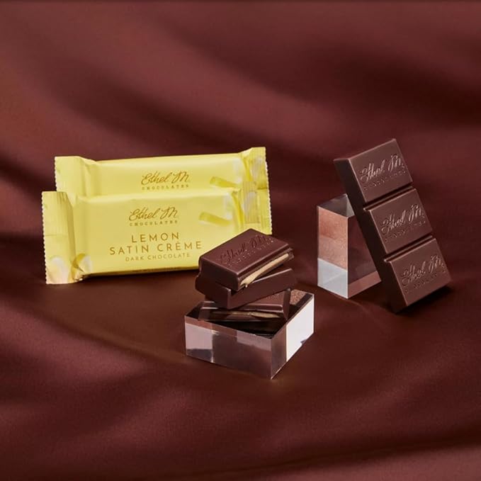 Ethel M Chocolates Premium Dark Chocolate Lemon Satin Crème Filled Bars, Individually Wrapped Chocolate Candy Bars, for Gifting, Holidays & Everyday Indulgence (24 Pieces)