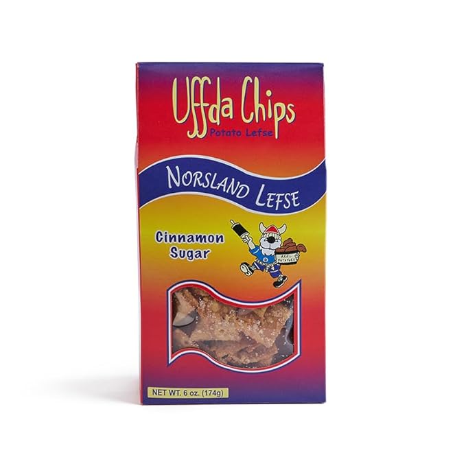Uffda Chips -2 pack - Made From Real Lefse - 6 oz. By Norsland Lefse (Cinnamon Sugar)
