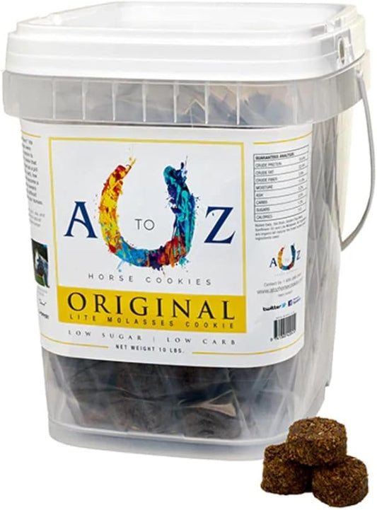 A TO Z HORSE COOKIES Horse Treats, Original Flavor, A Softer Cookie/Pill Popper Made w/Lite Molasses, Low Carb/Sugar, Wheat, Corn, Soy & Alfalfa Free.All Natural Ingredients, 10 lb