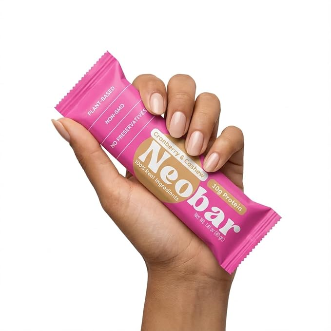 NEOBAR Fruit and Nut Bars - Plant-Based Vegan Snack Bars, Gluten Free Dairy Free Snacks, No Preservatives, No Refined Sugars Added, Non-GMO | Cranberry & Cashew, 10g Protein,12 Count