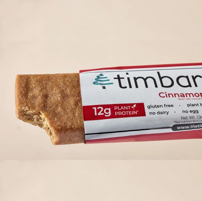 timbar Plant Based Protein Bars 12 Pack | Natural Energy & Nut Bars with 13g Protein | Gluten Free, Non-GMO, Dairy Free, Healthy On-the-Go Snack & Meal Replacement (12 Packs, Cinnamon Roll)