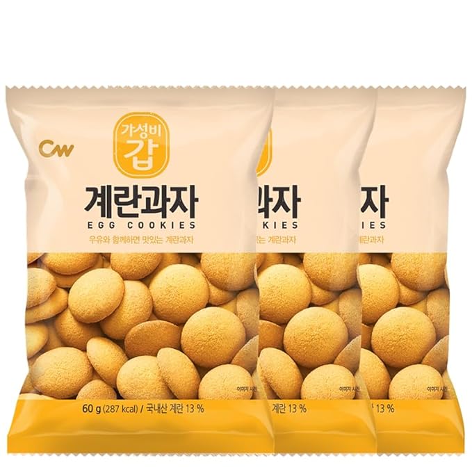 Korean Food CW Egg Cookies, Light and Crispy Egg Snack, 3-Pack (60g x 3, 180g / 6.35 oz Total), Sweet Korean Snack