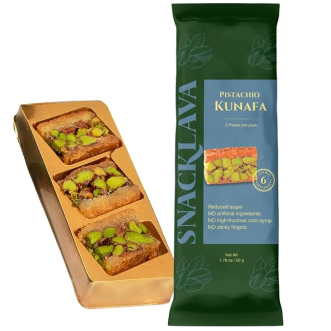 Snacklava Pistachio Kunafa - 20 Pack (60 Pieces) - No Artifical Ingredients, Colors or Preservatives - Premium Handmade Pastries
