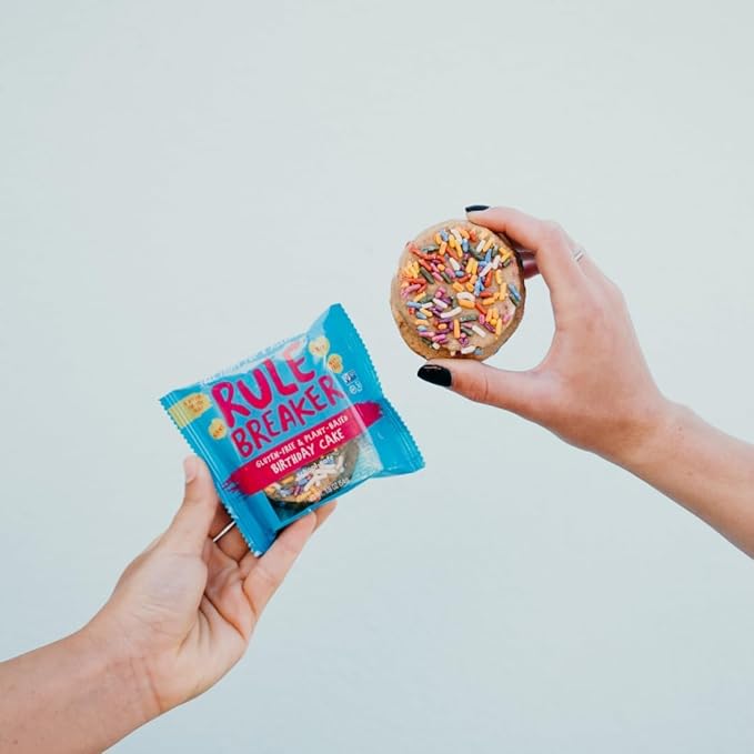 Rule Breaker Vegan & Gluten Free Cookies | Birthday Cake & Chocolate Chip | Plant-Based, Top 11 Allergen-Free | Soft-Baked, Great Snacks for Kids & Adults, Individually Wrapped (Pack of 4)