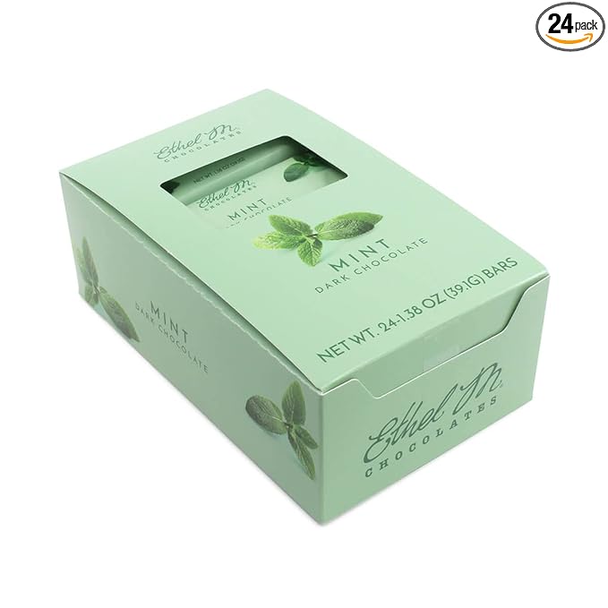 Ethel M Chocolates Premium Dark Mint Chocolate Mint Bars, Individually Wrapped Chocolate Candy Bars, for Gifting, Holidays & Everyday Indulgence (24 Pieces)