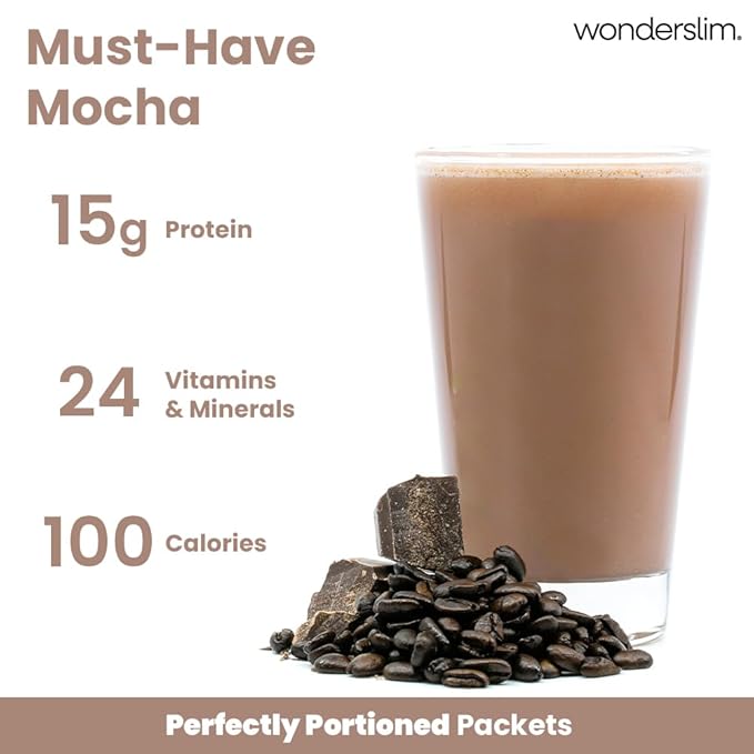 WonderSlim Meal Replacement Shake, Mocha Cream, 15g Protein, 24 Vitamins & Minerals, Gluten Free (7ct)