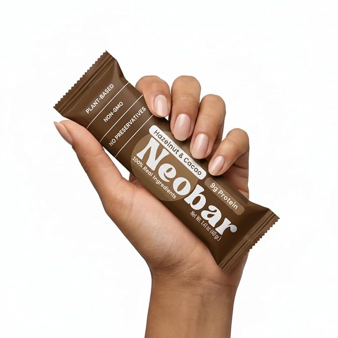 NEOBAR Fruit and Nut Bars - Plant-Based Vegan Snack Bars, Gluten Free Dairy Free Snacks, No Preservatives, No Refined Sugars Added, Non-GMO | Hazelnut & Cacao, 9g Protein,12 Count