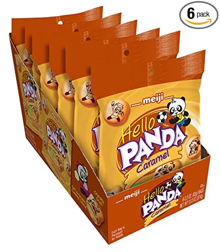 Meiji Hello Panda Cookies, Caramel Crème Filled - 2.2 oz, Pack of 6 - Bite Sized Cookies with Fun Panda Sports
