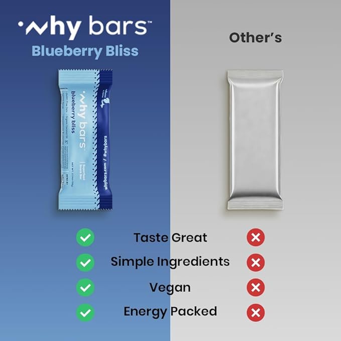 Why Bars, Superfood Protein Bars, 2.04 Ounce Bars - Protein Bar Superfood, Gluten Free, Non GMO, Organic, Vegan, Simple Ingredients (Blueberry)