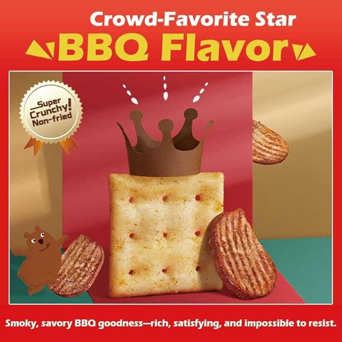 Munchy Bear Baked Savory Crackers – Barbecue Flavor 9Packs Smoky & Savory Crisp Crackers Halal-Certified Shareable Snack